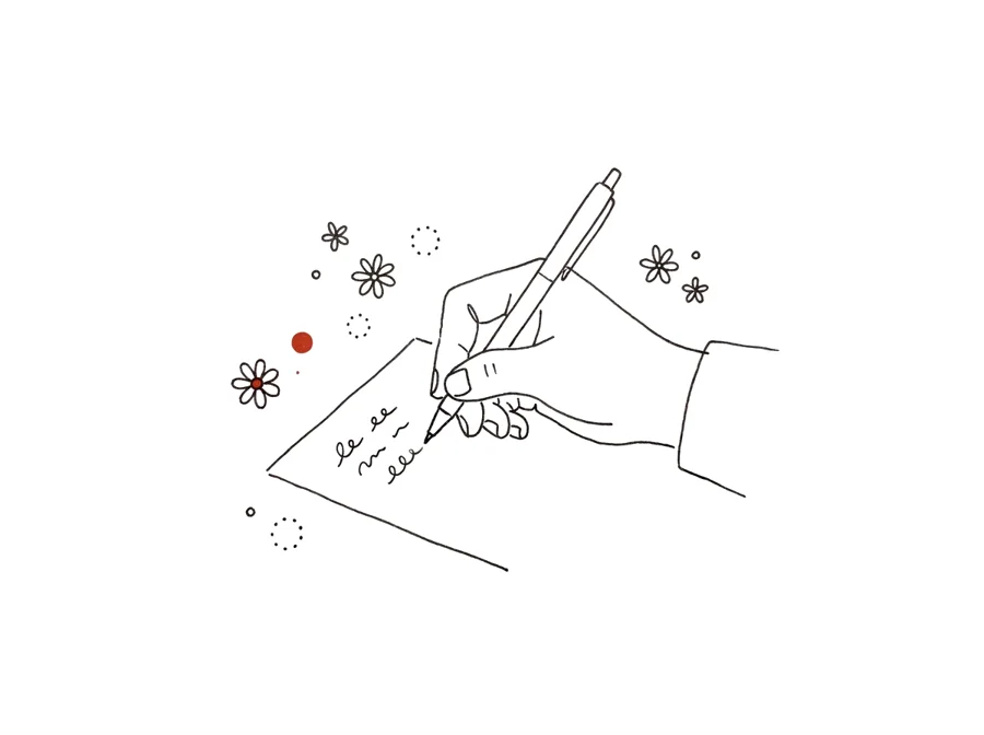 ペンで絵を描く手の線画